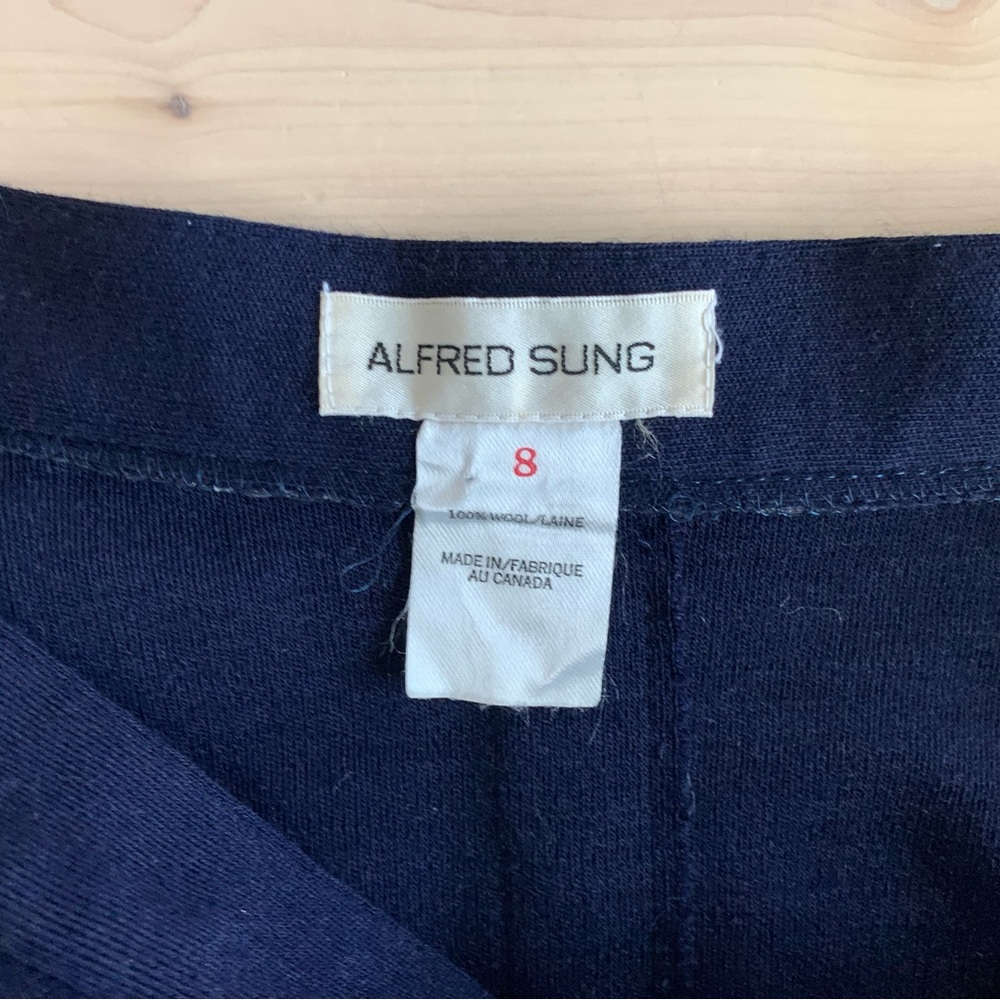 ALFRED SUNG - Navy Wool Pencil Skirt Midi Minimalist Tailored Designer - Picture 3 of 10